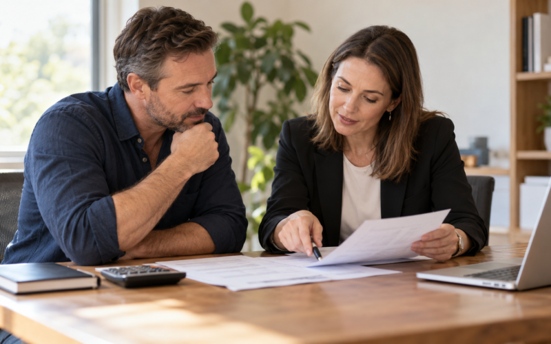 Accountant discussing a cash flow forecast